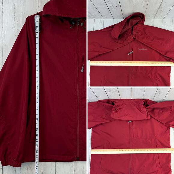 Eddie Bauer Red Packable Hooded Full Zip Waterproof Outdoors Jacket Size Large - Picture 13 of 14